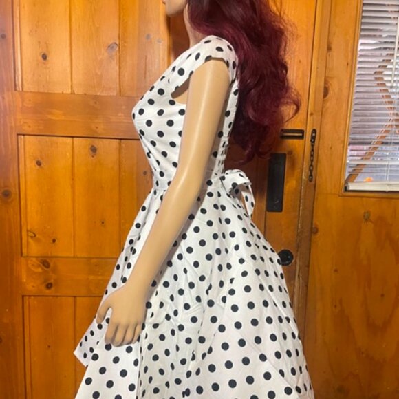 Women's Dress Retro Vintage Swing 1950's Short Sleeve Pokadot Print - Picture 4 of 7